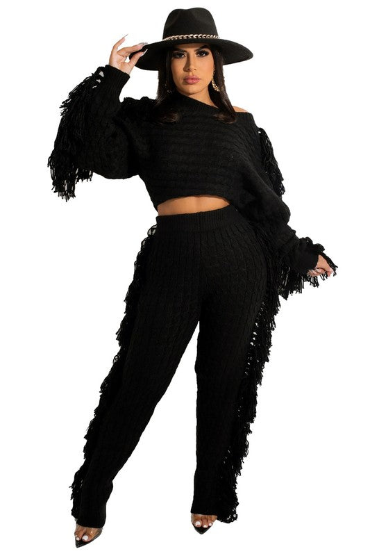 Black N Fringed Set