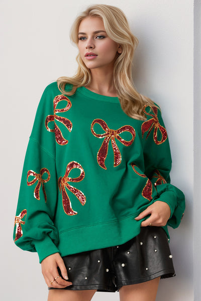 Christmas Bow Dropped Sweatshirt